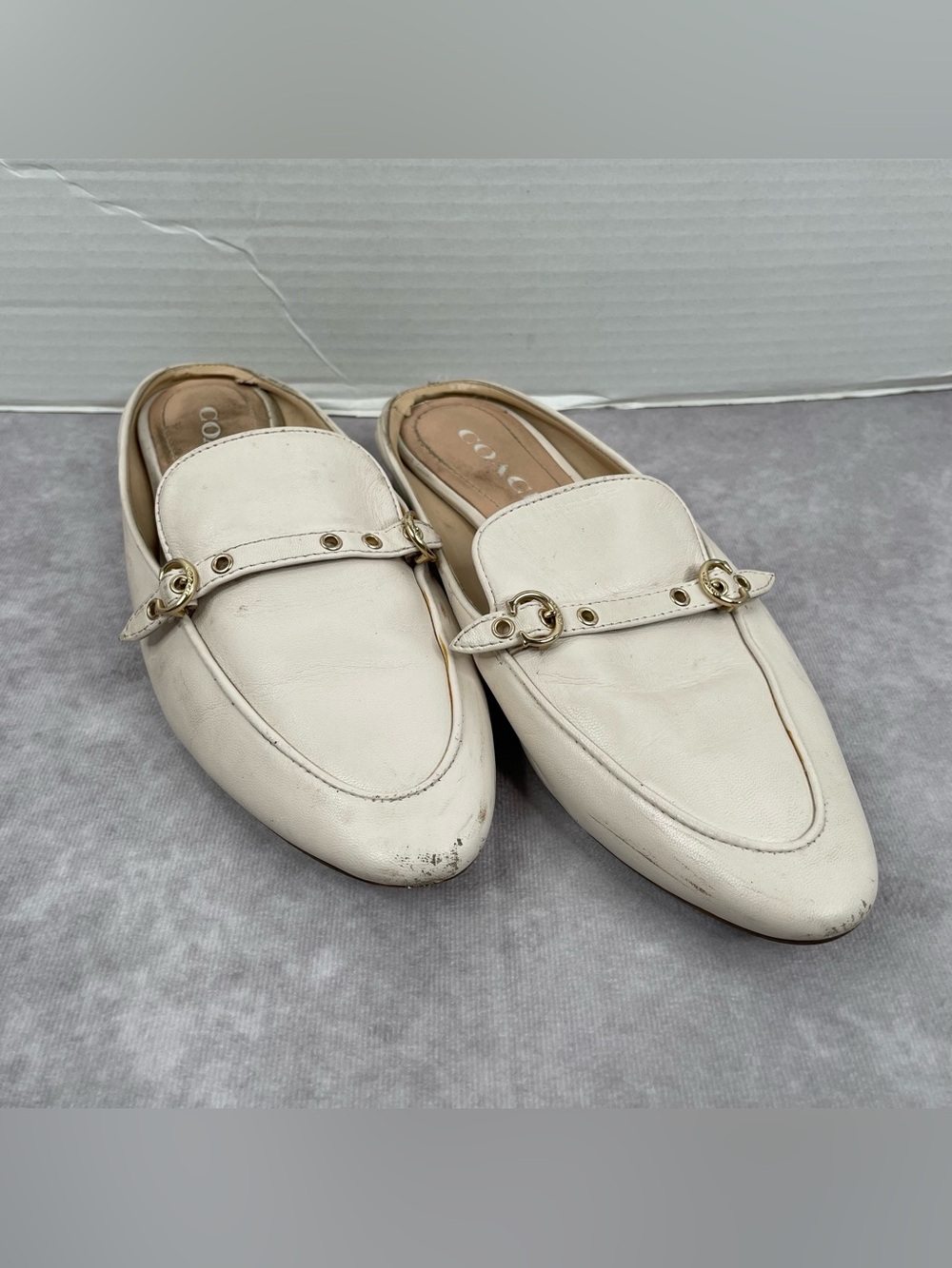 Coach Irene Chalk Leather Mules Sandal Slipper Womens Size 6B
